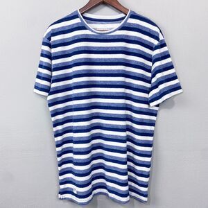 Native Youth‎ Blue White Striped T-Shirt Size L Surf Coast Beachcore Terry Knit